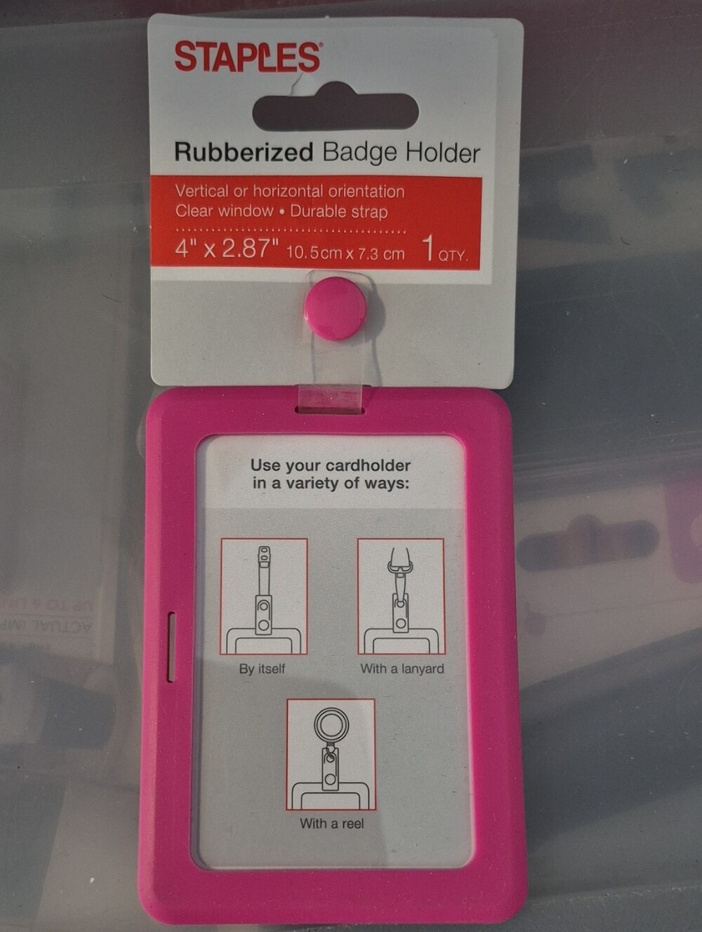 Staple Pink Rubberized Badge Holder with Clear Window